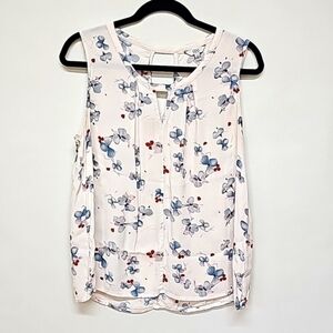 Q & A watercolor floral keyhole neck blouse